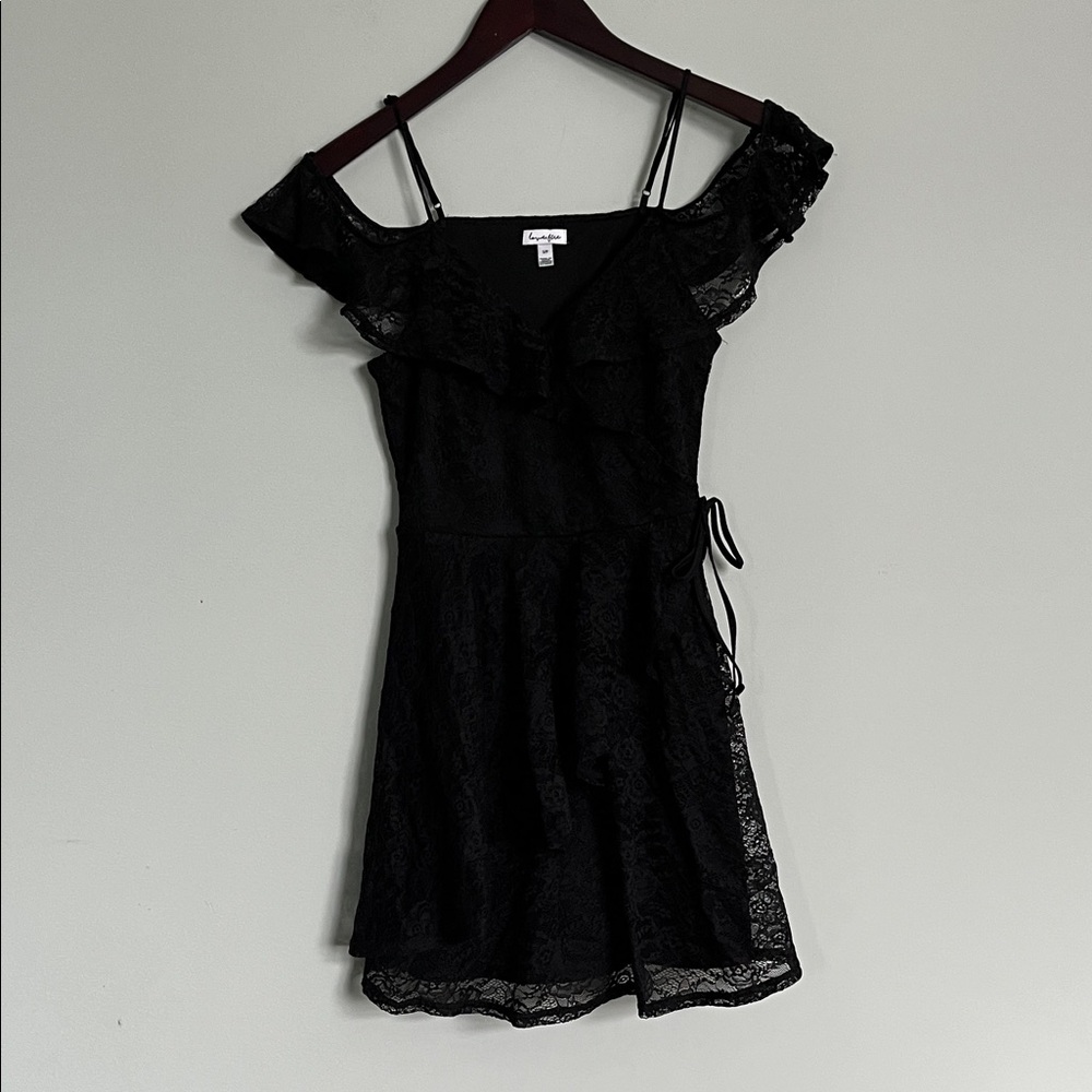 Love Fire Black Lace Ruffle Mini Dress Fully Lined Size S